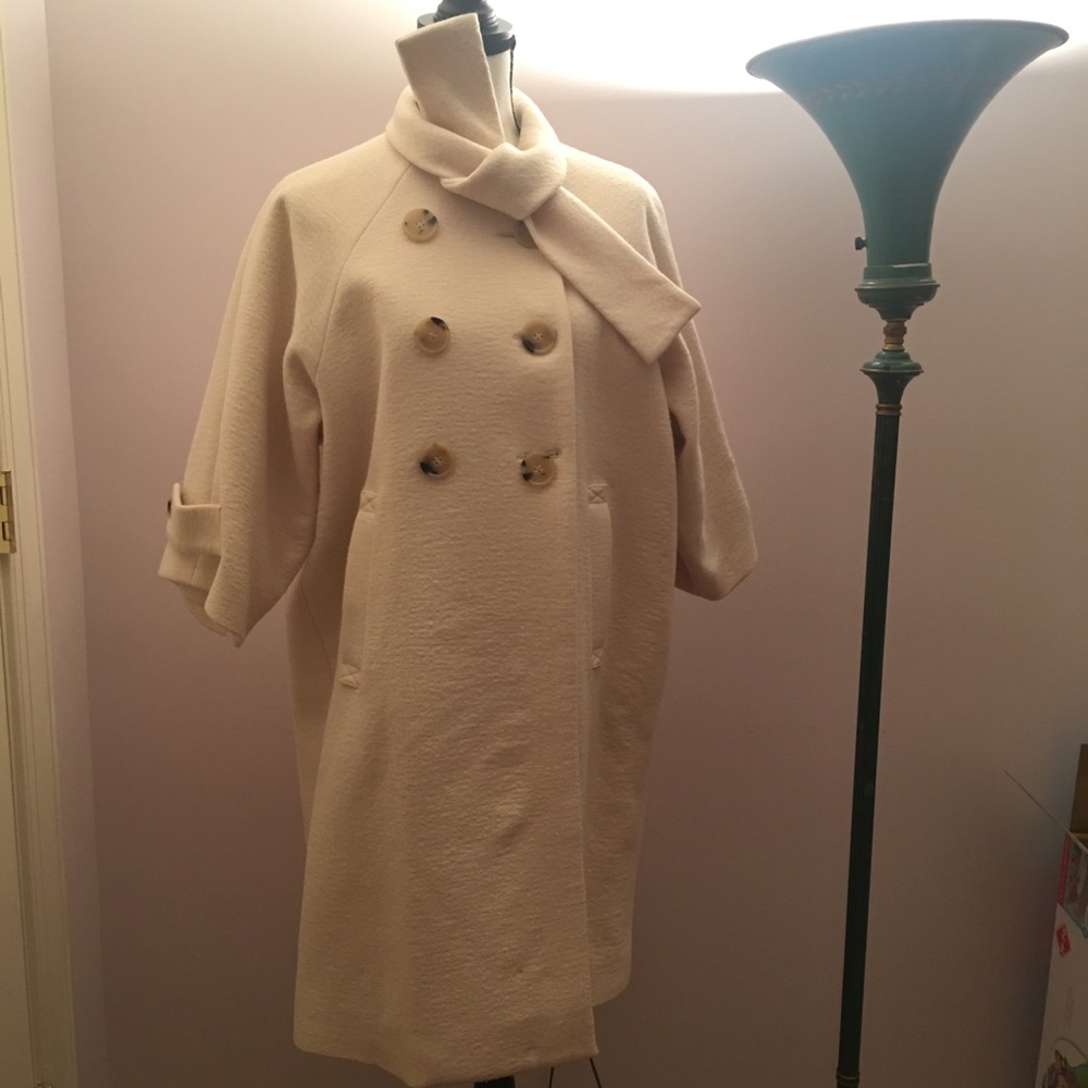 Theory cocoon Jackie o wool beige white wrap coat - Picture 8 of 8